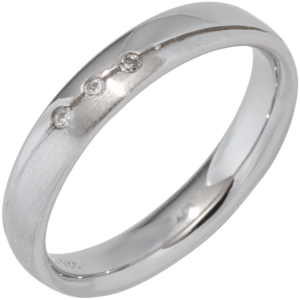 Partner Ring 925 Sterling Silber rhodiniert mattiert 3 Zirkonia Silberring - 62mm