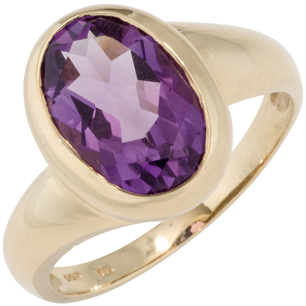 Damen Ring 585 Gold Gelbgold 1 Amethyst lila violett Goldring Amethystring - 60mm