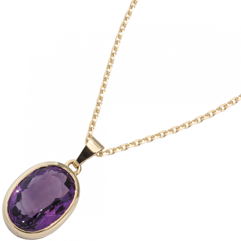 Anhänger oval 585 Gold Gelbgold 1 Amethyst violett lila Goldanhänger