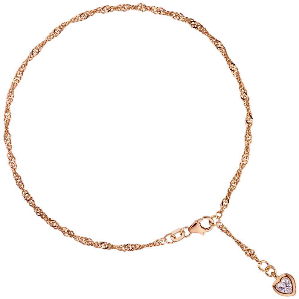 Fußkettchen Fußkette Herz 925 Silber rotgold vergoldet 2,2 mm 25 cm Karabiner