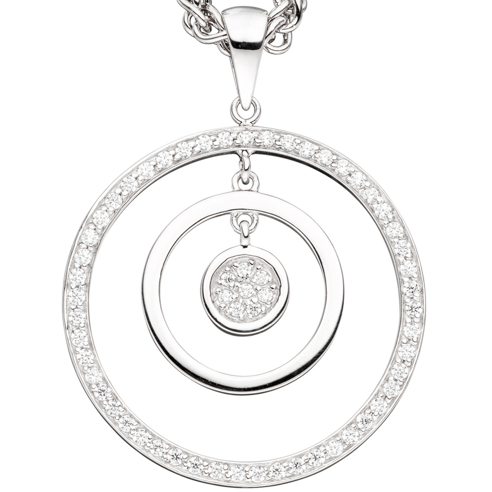 Anhänger rund 925 Sterling Silber rhodiniert mit Zirkonia