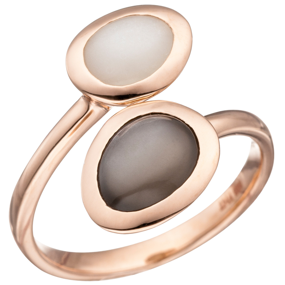 Damen Ring 585 Gold Rotgold 2 Mondsteine Goldring Rotgoldring Mondstein - 60mm