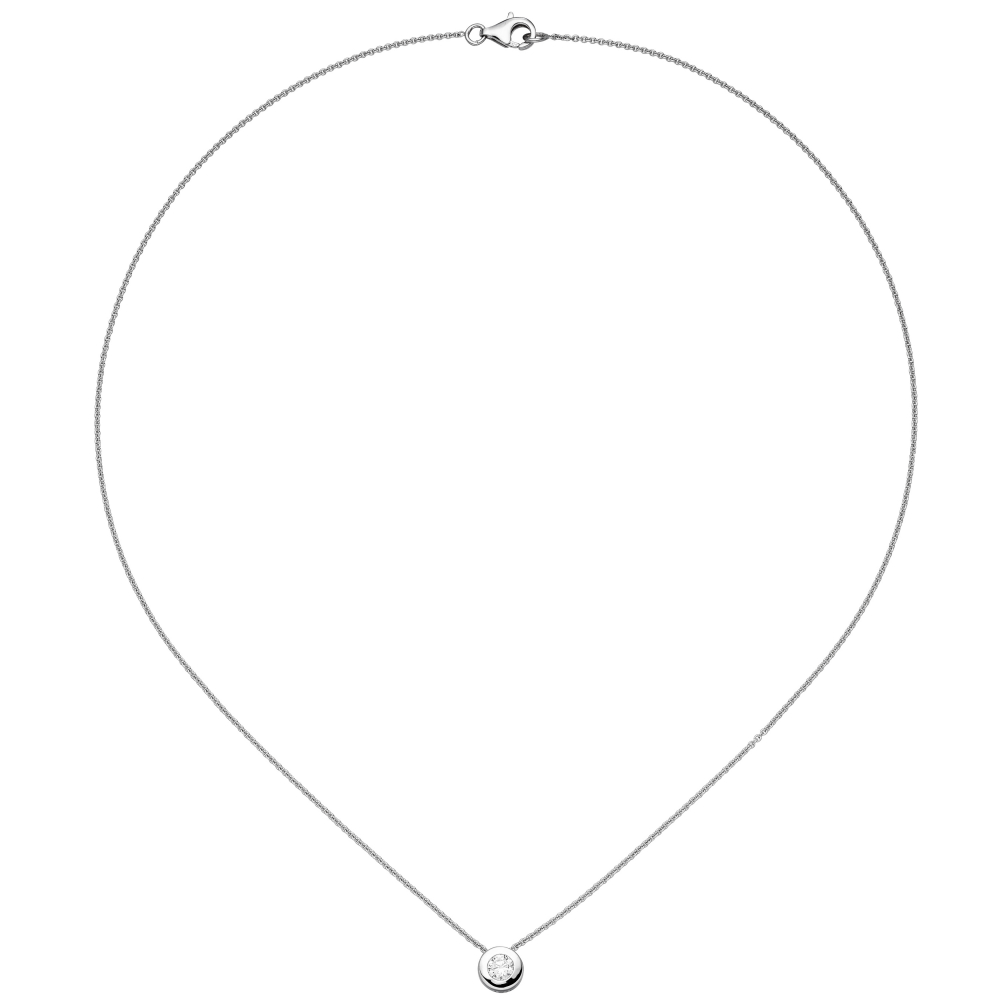 Collier Kette mit Anhänger rund 925 Sterling Silber 1 Zirkonia 42 cm Silberkette