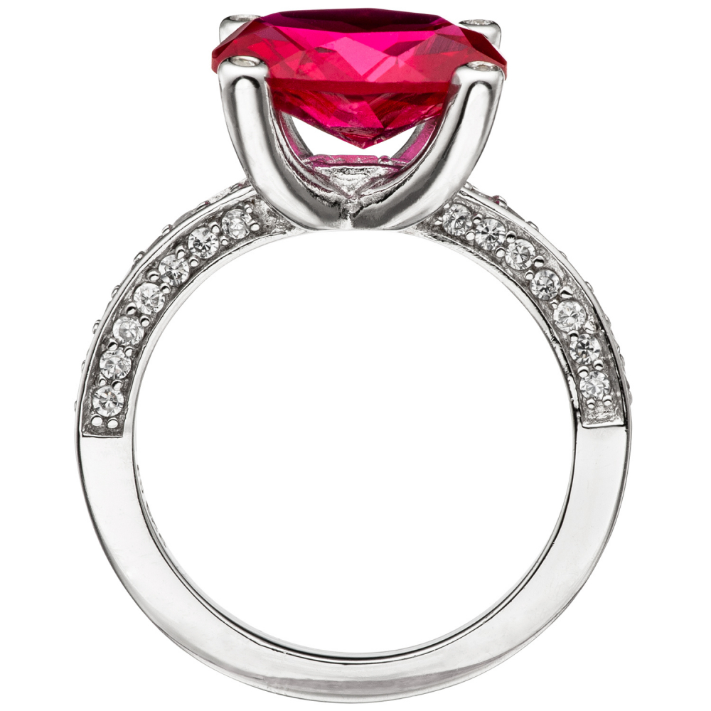 Damen Ring 925 Sterling Silber mit Zirkonia rot und weiß Silberring - 52mm