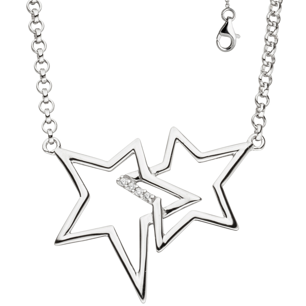 Collier Halskette Sterne 925 Silber mit Zirkonia 45 cm Kette Silberkette