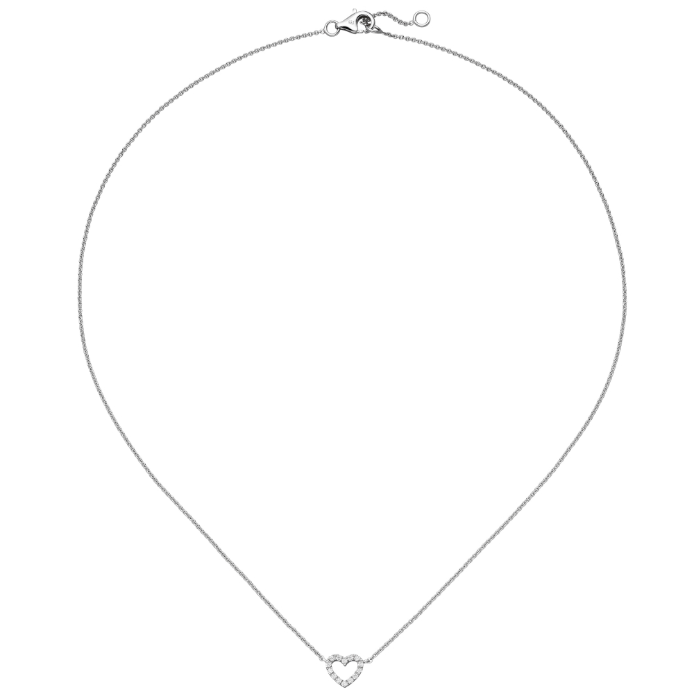 Collier Halskette Herz 925 Sterling Silber mit Zirkonia 42 cm Kette Silberkette
