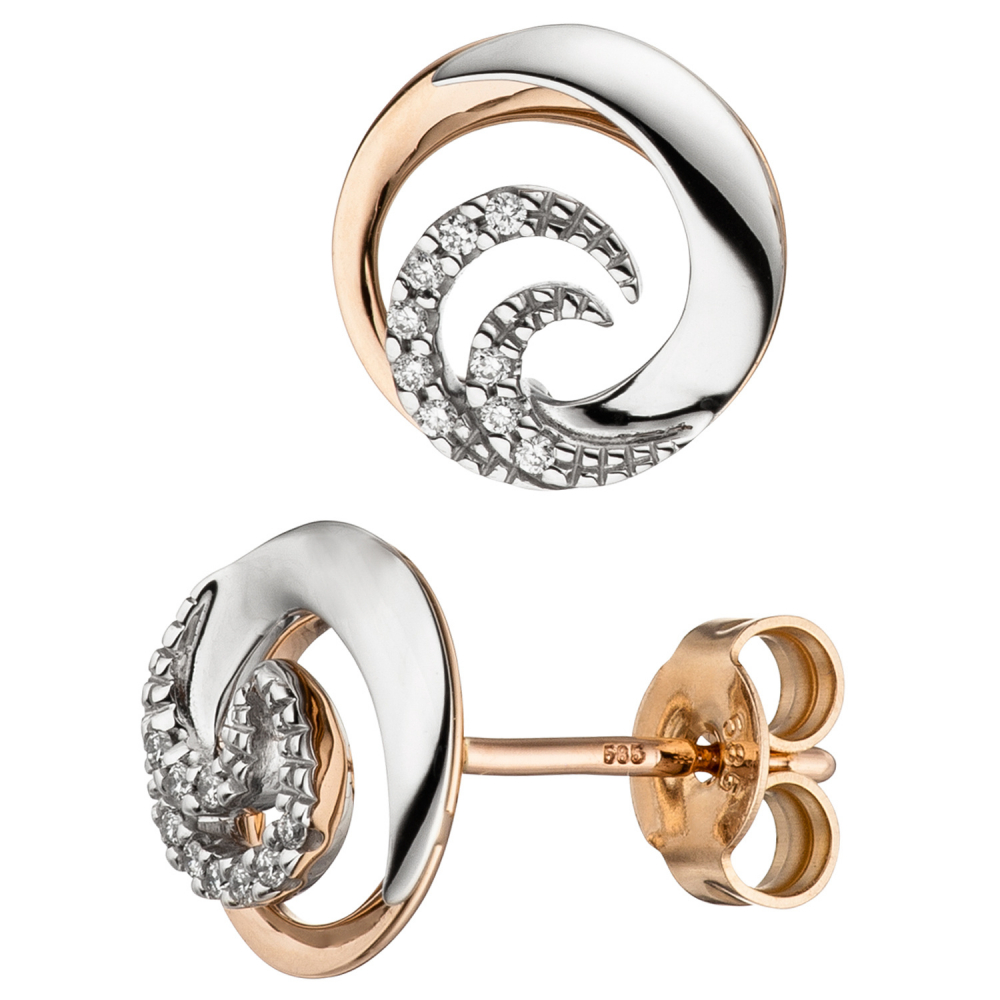 Ohrstecker 585 Gold Weißgold Rotgold bicolor 18 Diamanten Brillanten Ohrringe