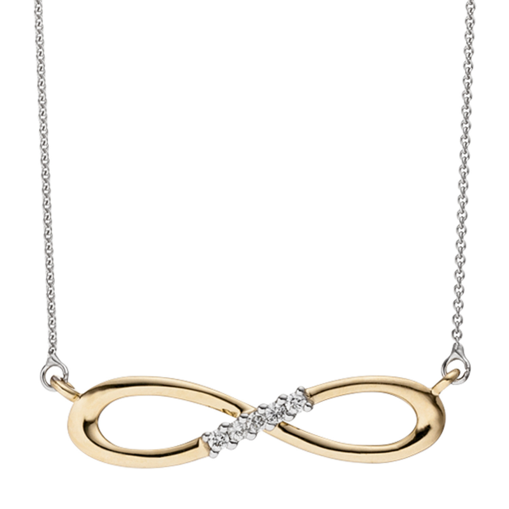 Collier Halskette Unendlich 585 Gold bicolor 5 Diamanten Brillanten Kette