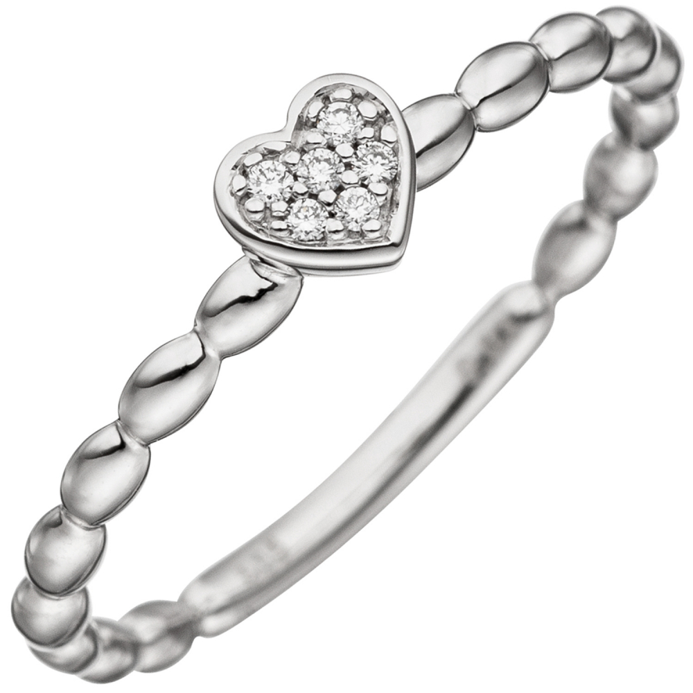 Damen Ring Herz 585 Gold Weißgold 6 Diamanten Brillanten Diamantring Herzring - 52mm