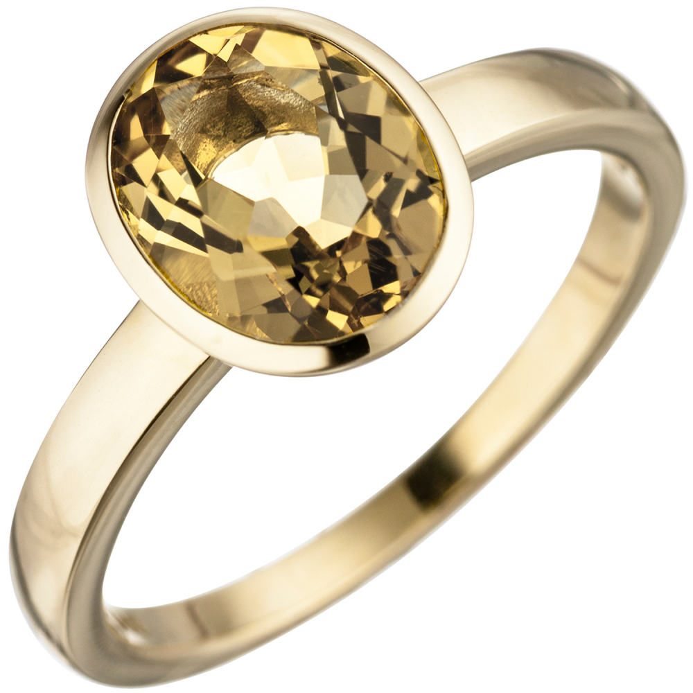Damen Ring 585 Gold Gelbgold 1 Citrin gelb Goldring Citrinring - 58mm