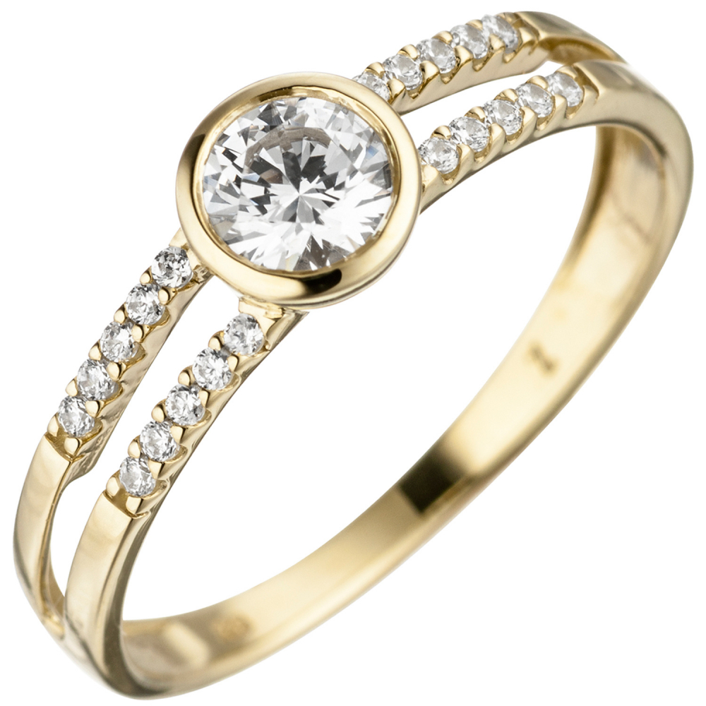 Damen Ring 333 Gold Gelbgold 21 Zirkonia Goldring - 58mm