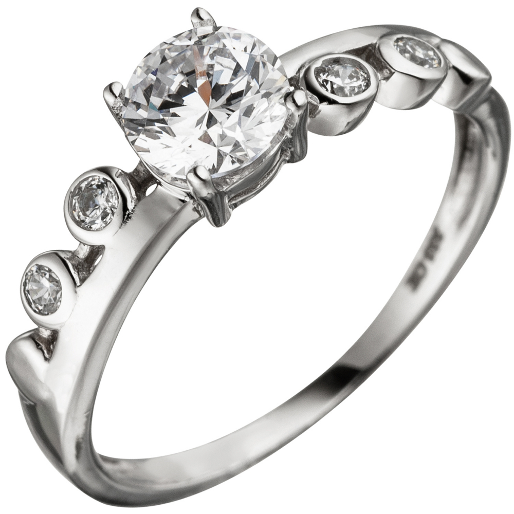 Damen Ring 333 Gold Weißgold 5 Zirkonia Weißgoldring - 52mm