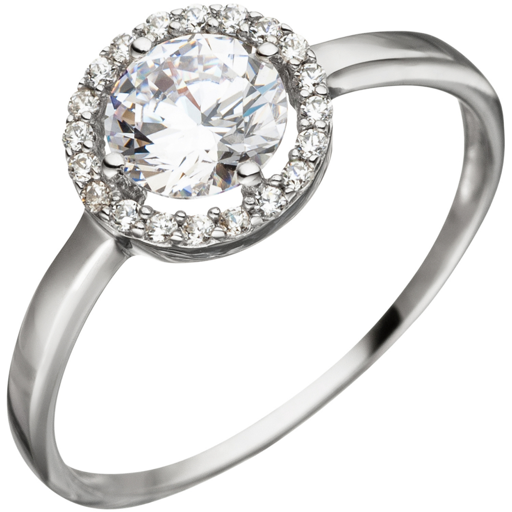 Damen Ring 333 Gold Weißgold 21 Zirkonia Weißgoldring - 52mm