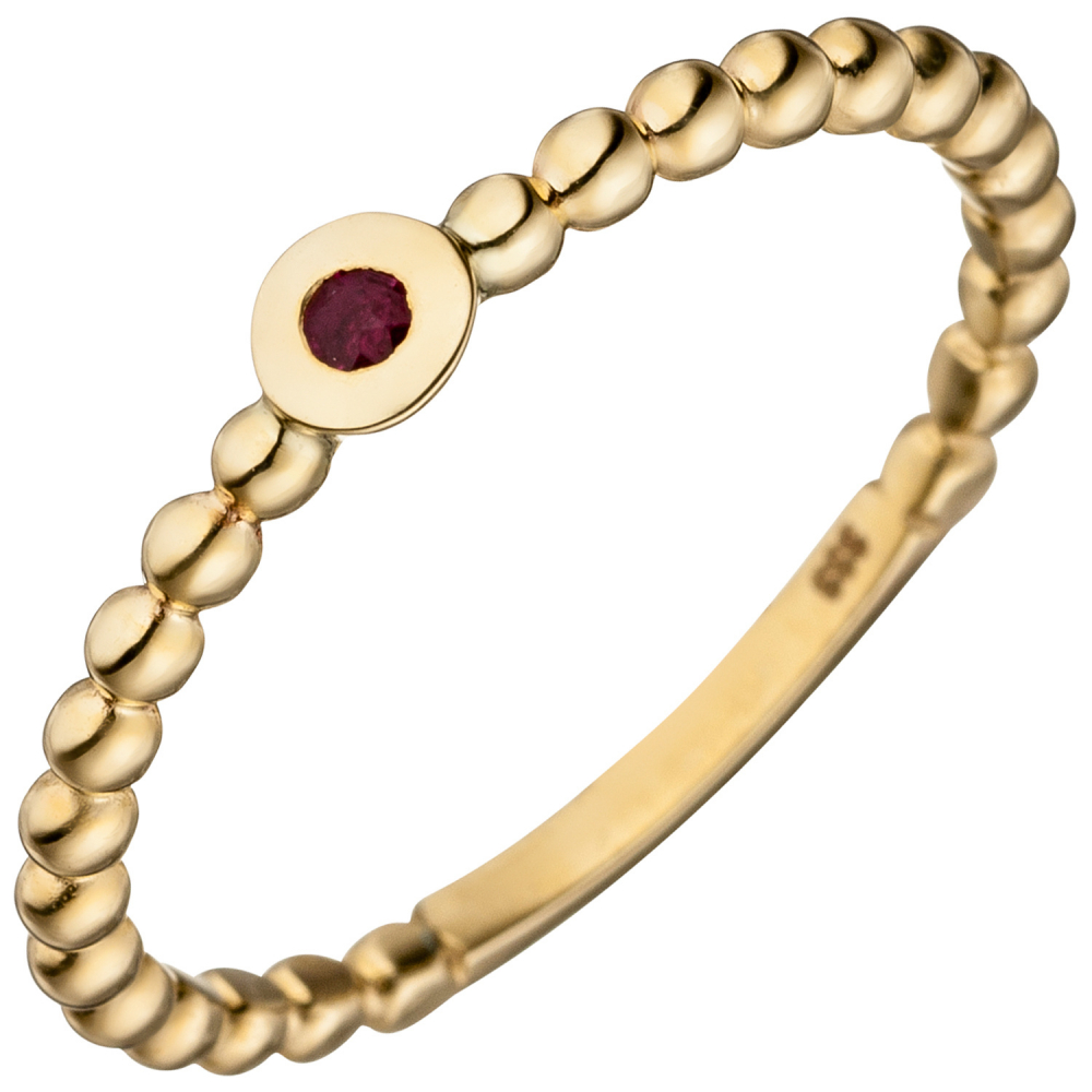 Damen Ring Kugel 333 Gold Gelbgold 1 Rubin rot Kugelring Rubinring - 58mm