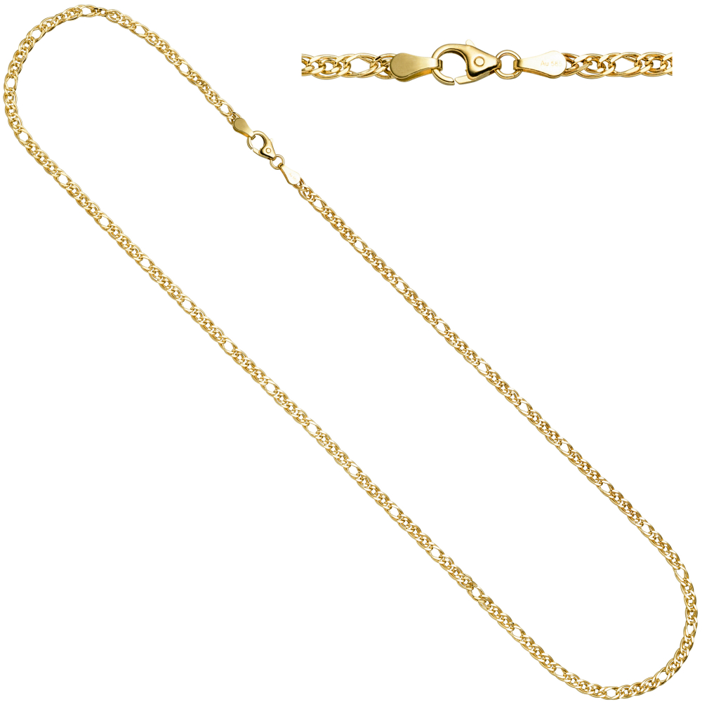 Zwillings-Panzerkette 585 Gelbgold 3 mm 45 cm Gold Kette Halskette Goldkette