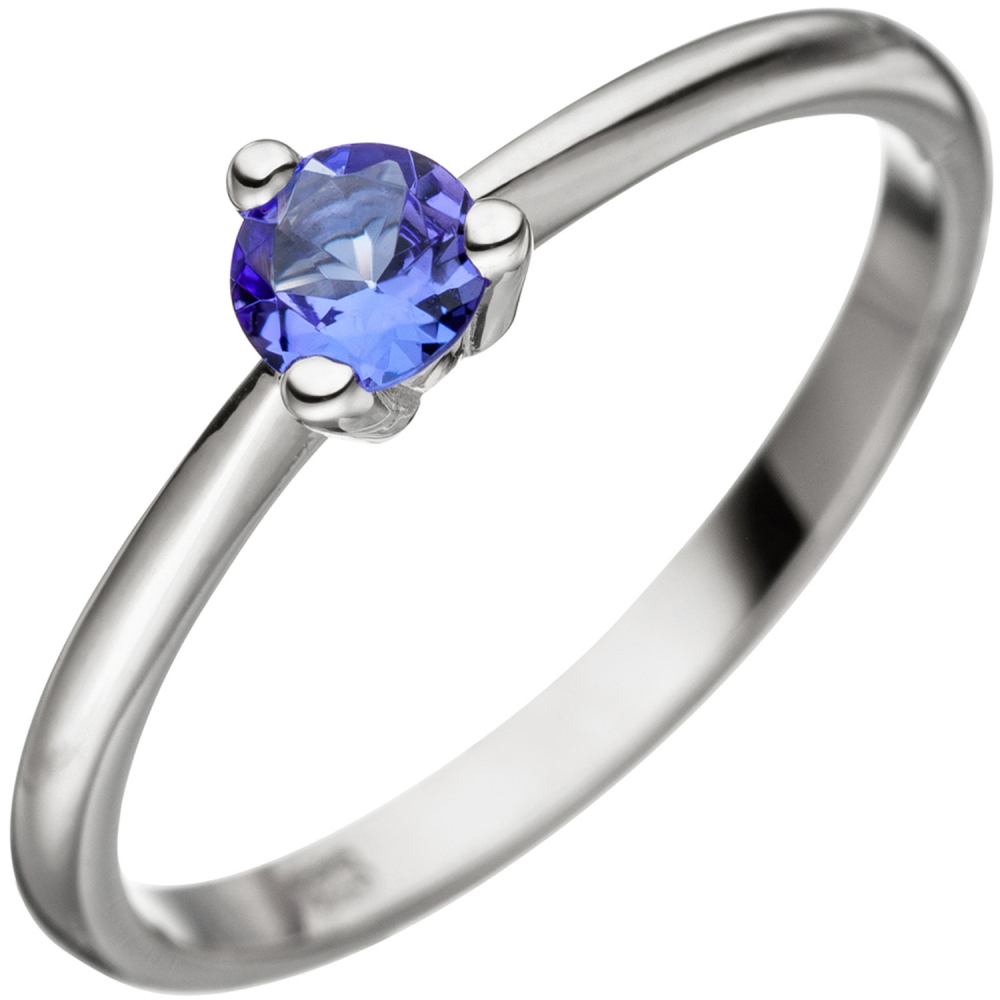 Damen Ring 585 Gold Weißgold 1 Tansanit blau Weißgoldring - 54mm
