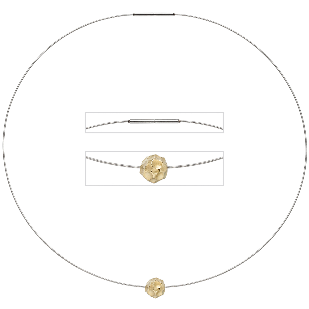 Collier Kette mit Anhänger aus Edelstahl mit 585 Gold kombiniert matt 42 cm