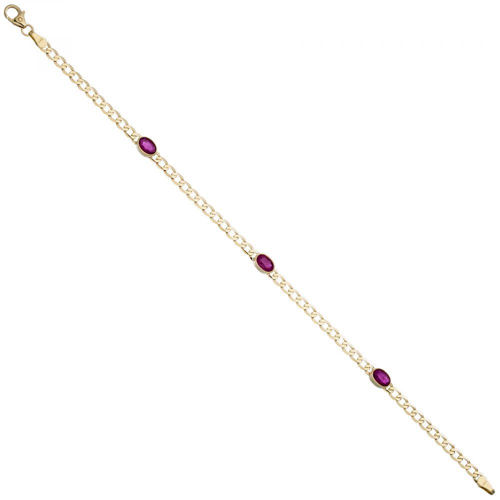 Armband 585 Gold Gelbgold 3 Rubine rot 19,5 cm Goldarmband Rubinarmband