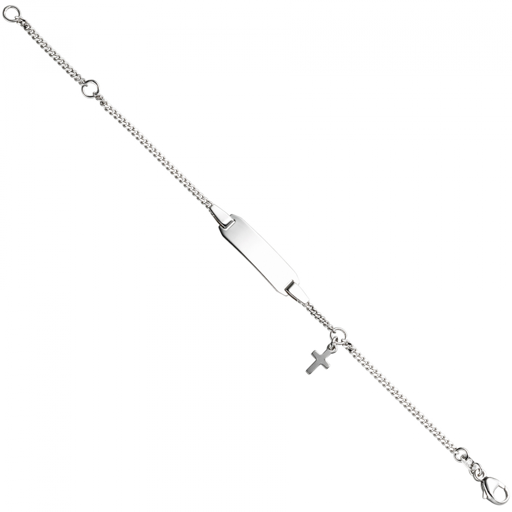 Schildband mit Kreuz 925 Sterling Silber 14 cm Gravur ID Armband