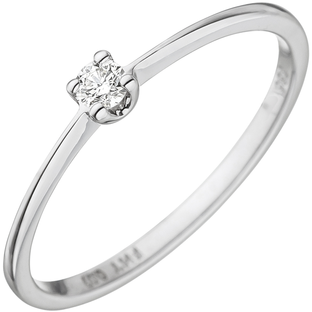 Damen Ring 585 Gold Weißgold 1 Diamant Brillant 0,07ct. Weißgoldring Diamantring - 58mm