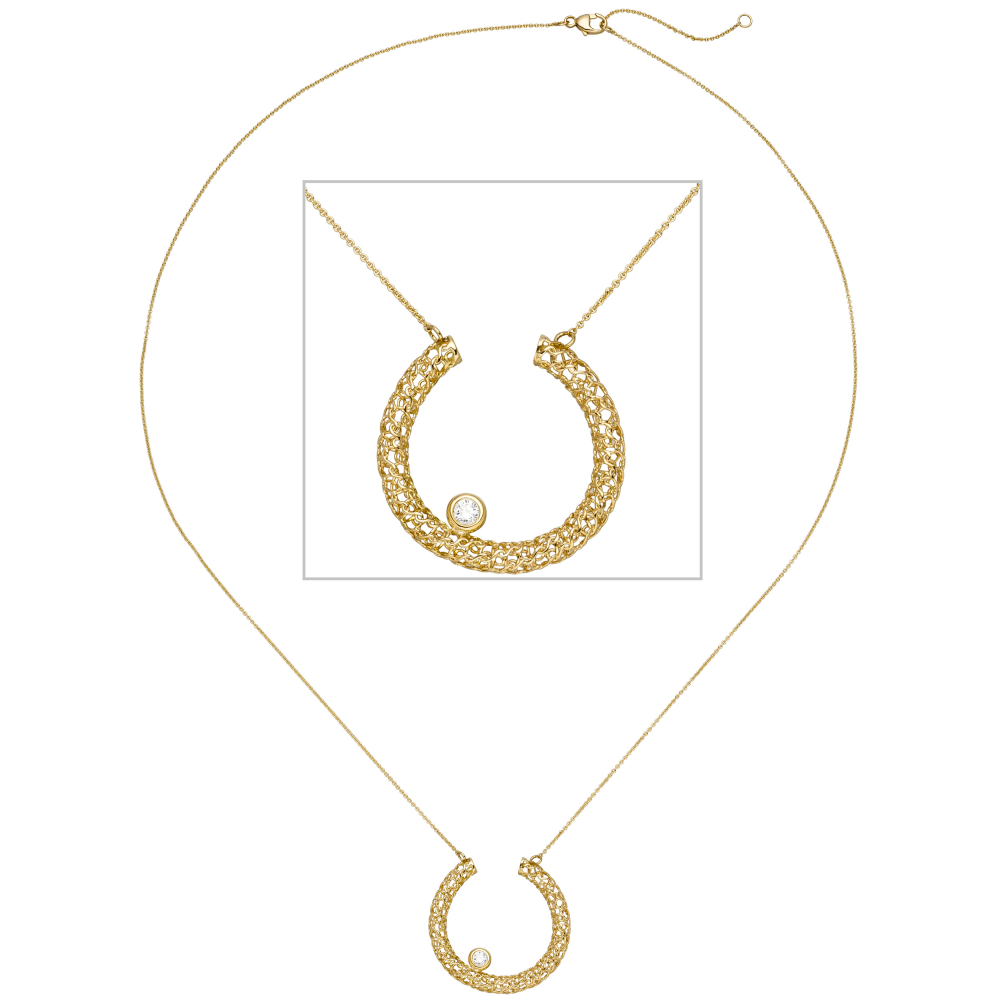 Collier Halskette 750 Gold Gelbgold 1 Diamant Brillant 45 cm Kette Goldkette