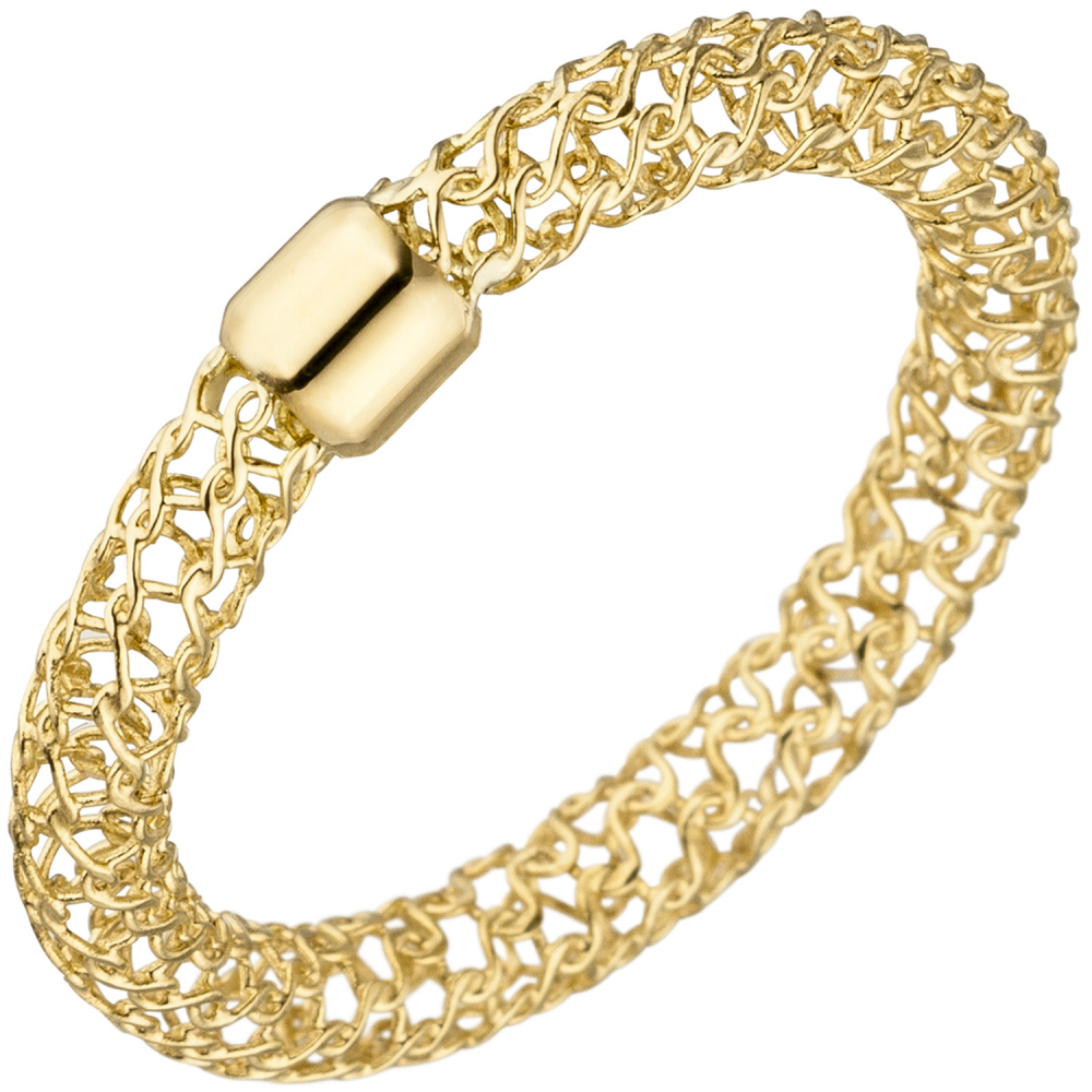 Damen Ring geflochten 750 Gold Gelbgold Goldring mit Geflecht - 54mm