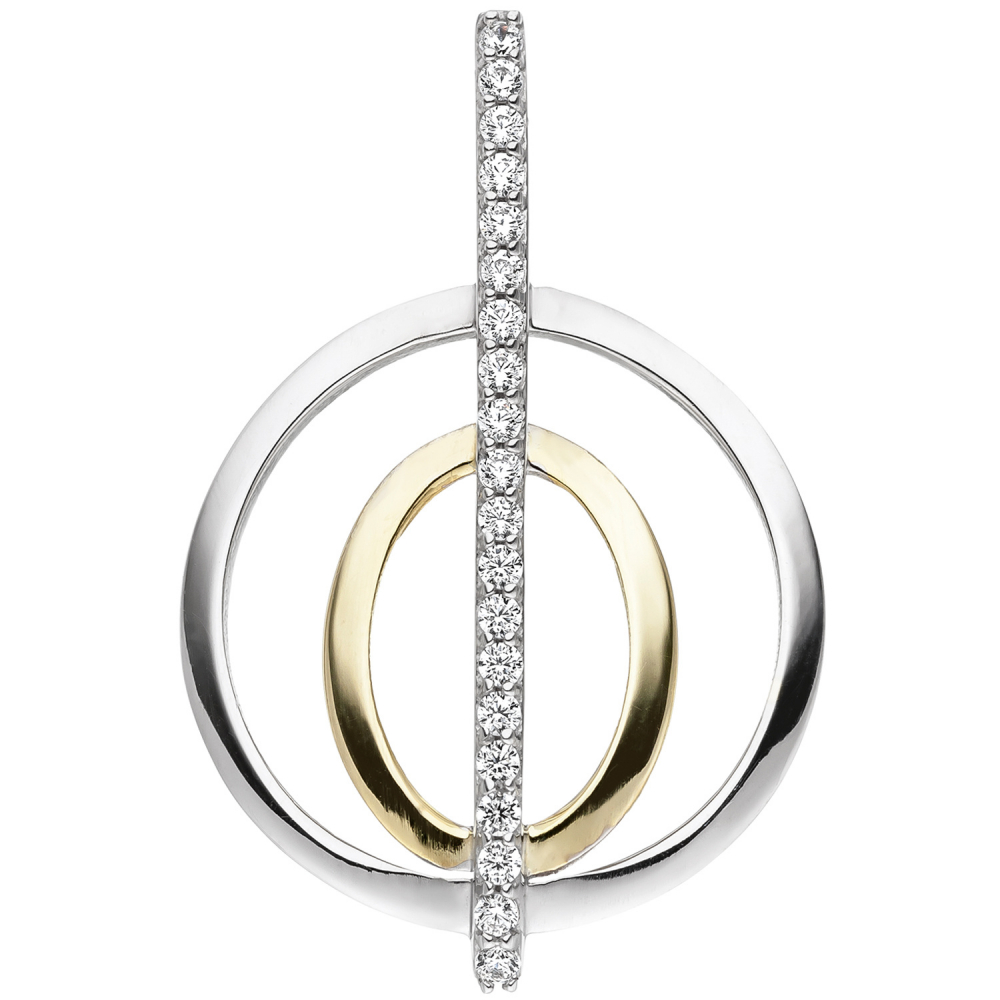 Anhänger 925 Sterling Silber bicolor vergoldet 20 Zirkonia Silberanhänger