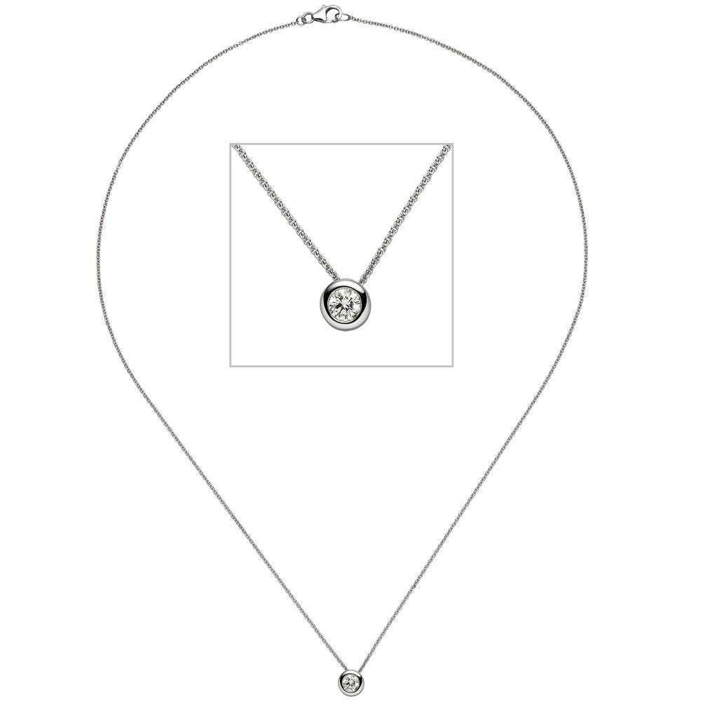 Collier Kette mit Anhänger 585 Gold Weißgold 1 Diamant Brillant 45 cm