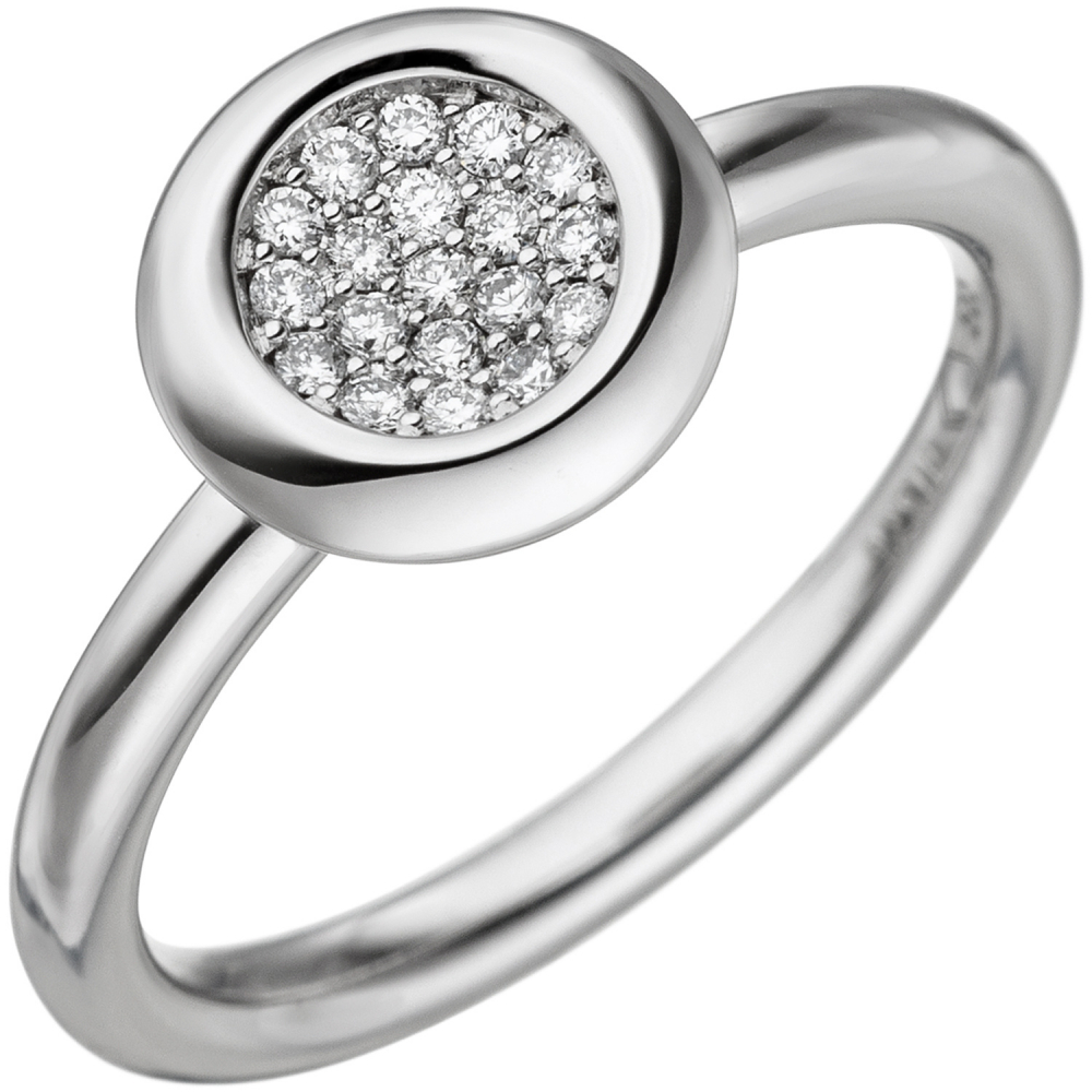 Damen Ring 585 Gold Weißgold 19 Diamanten Brillanten 0,15ct. Diamantring - 54mm