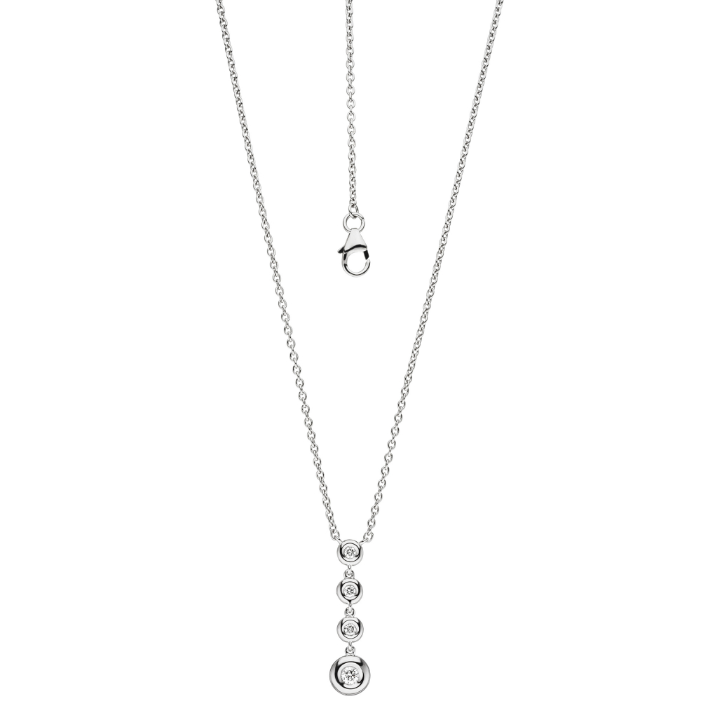 Collier Kette mit Anhänger 585 Gold Weißgold 4 Diamanten Brillanten 43 cm