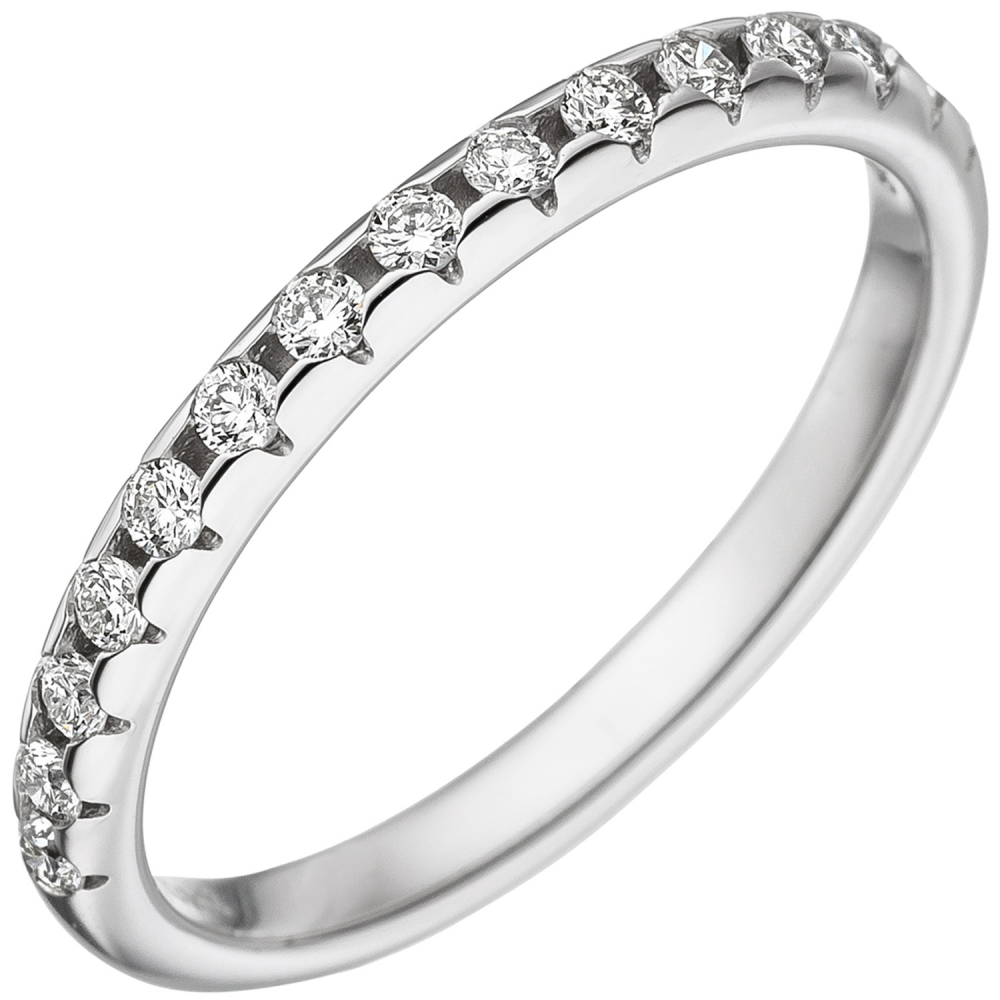 Damen Ring 585 Gold Weißgold 15 Diamanten Brillanten Weißgoldring Diamantring - 56mm