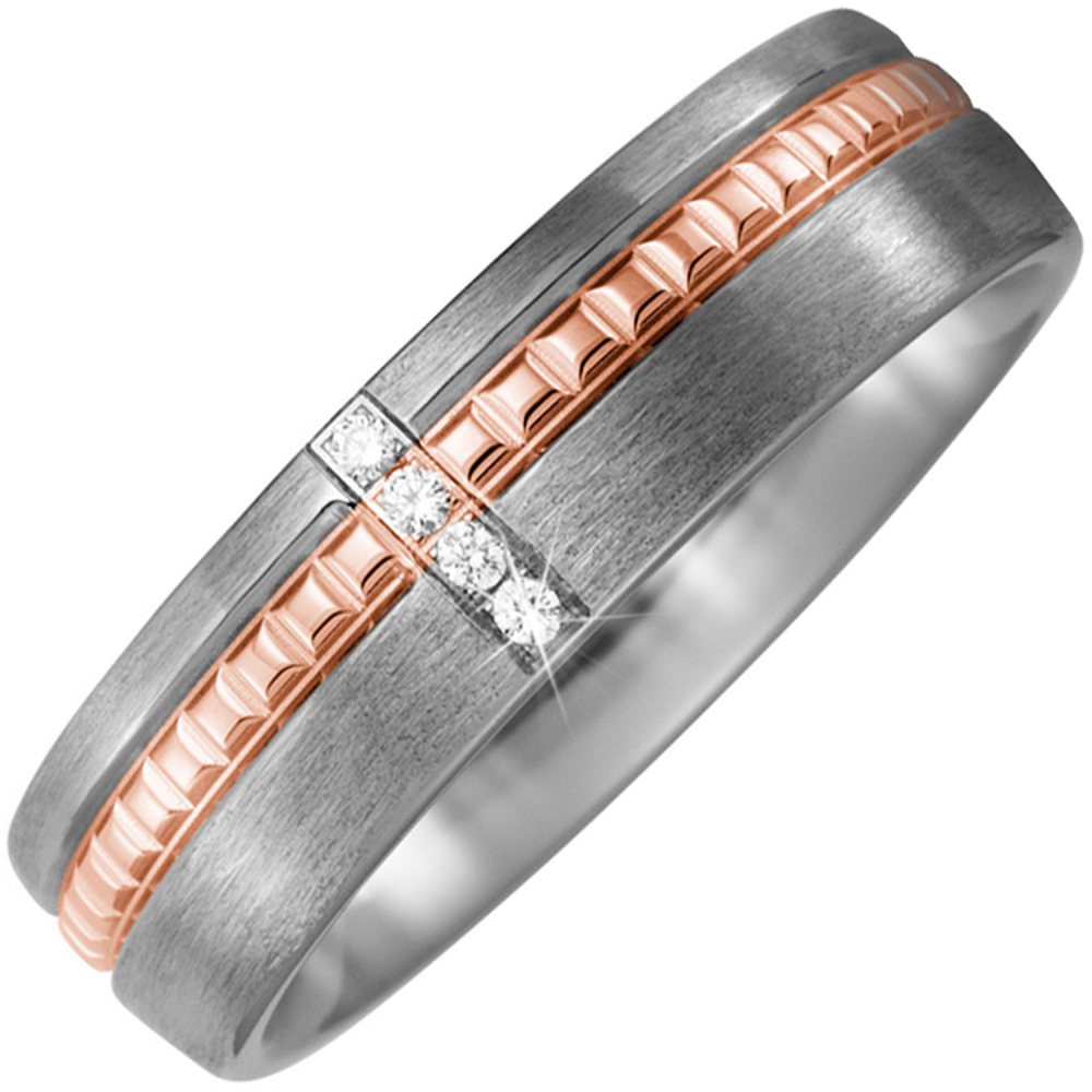 Partner Ring Titan matt mit 750 Rotgold 4 Diamanten Brillanten Partnerring - 54mm