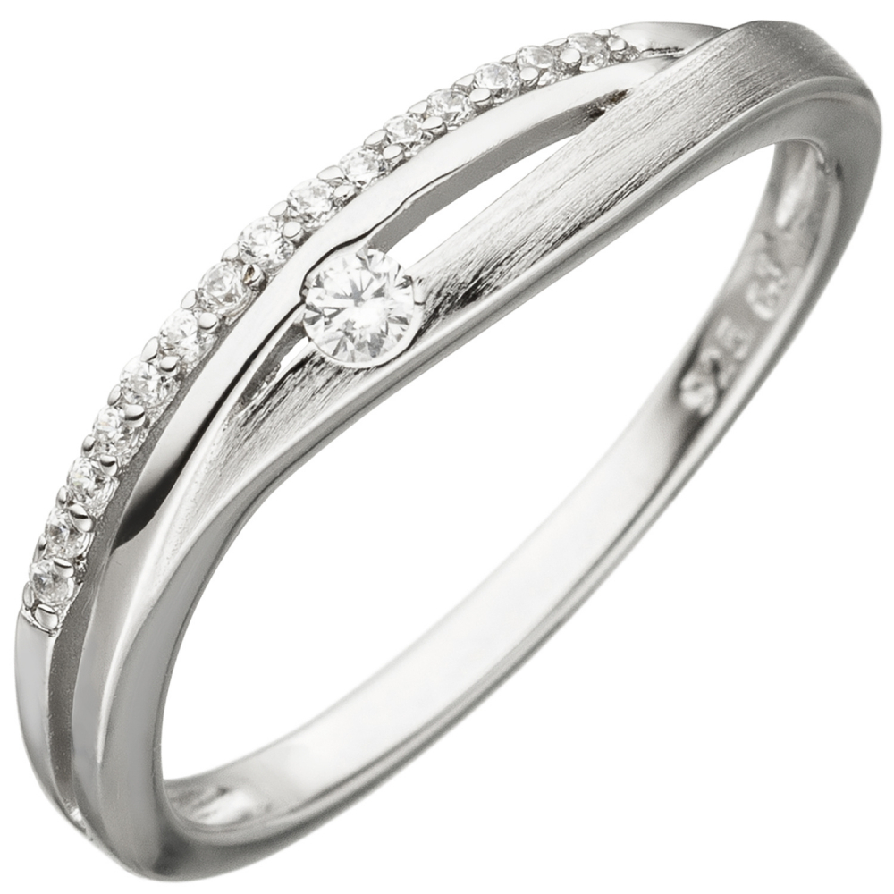 Damen Ring 925 Sterling Silber teil matt 16 Zirkonia Silberring - 50mm