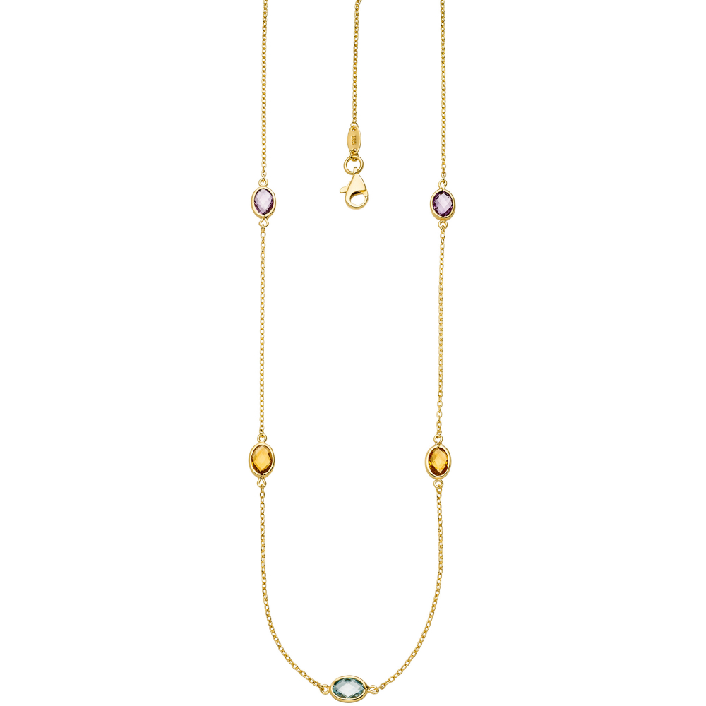 Collier Halskette Kette 585 Gold Gelbgold 2 Amethyste 2 Citrine 1 Blautopas