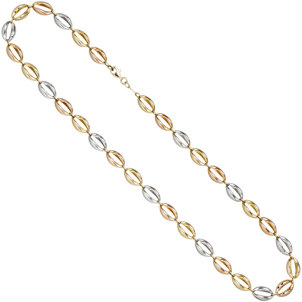 Halskette Kette 585 Gold dreifarbig tricolor 45 cm Goldkette Karabiner