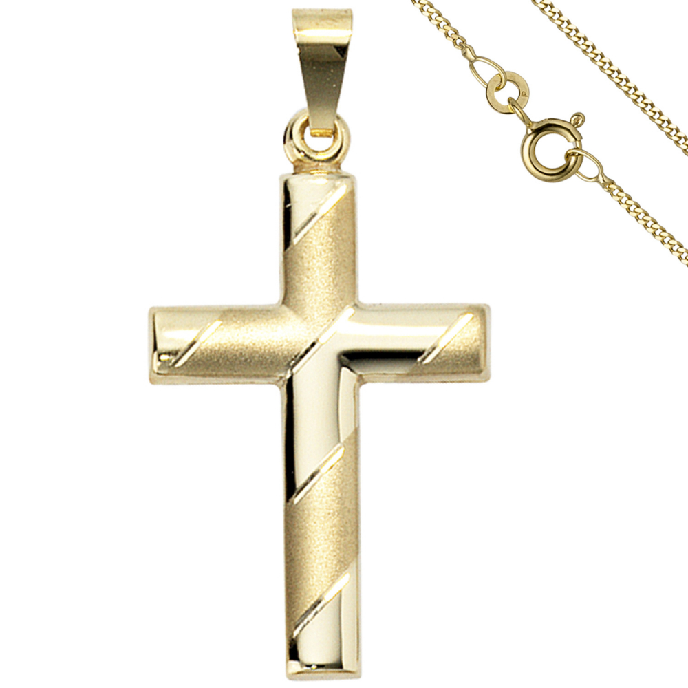 Anhänger Kreuz 333 Gold Gelbgold mit Kette 50 cm Goldkreuz Kreuzanhänger