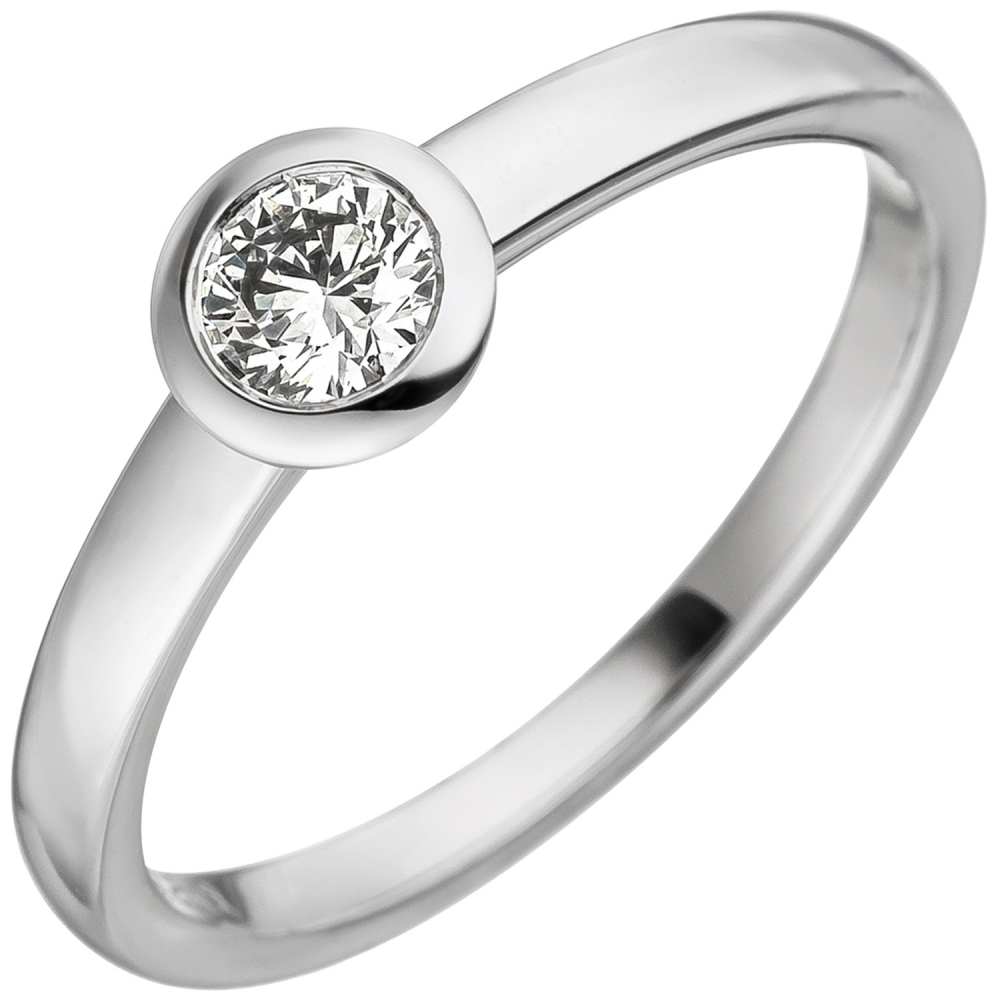 Damen Ring 585 Gold Weißgold 1 Diamant Brillant 0,25ct. Weißgoldring Diamantring - 54mm