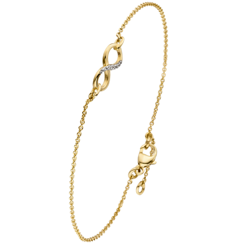 Armband Unendlichkeit 375 Gold Gelbgold bicolor 7 Zirkonia 19,5 cm Goldarmband
