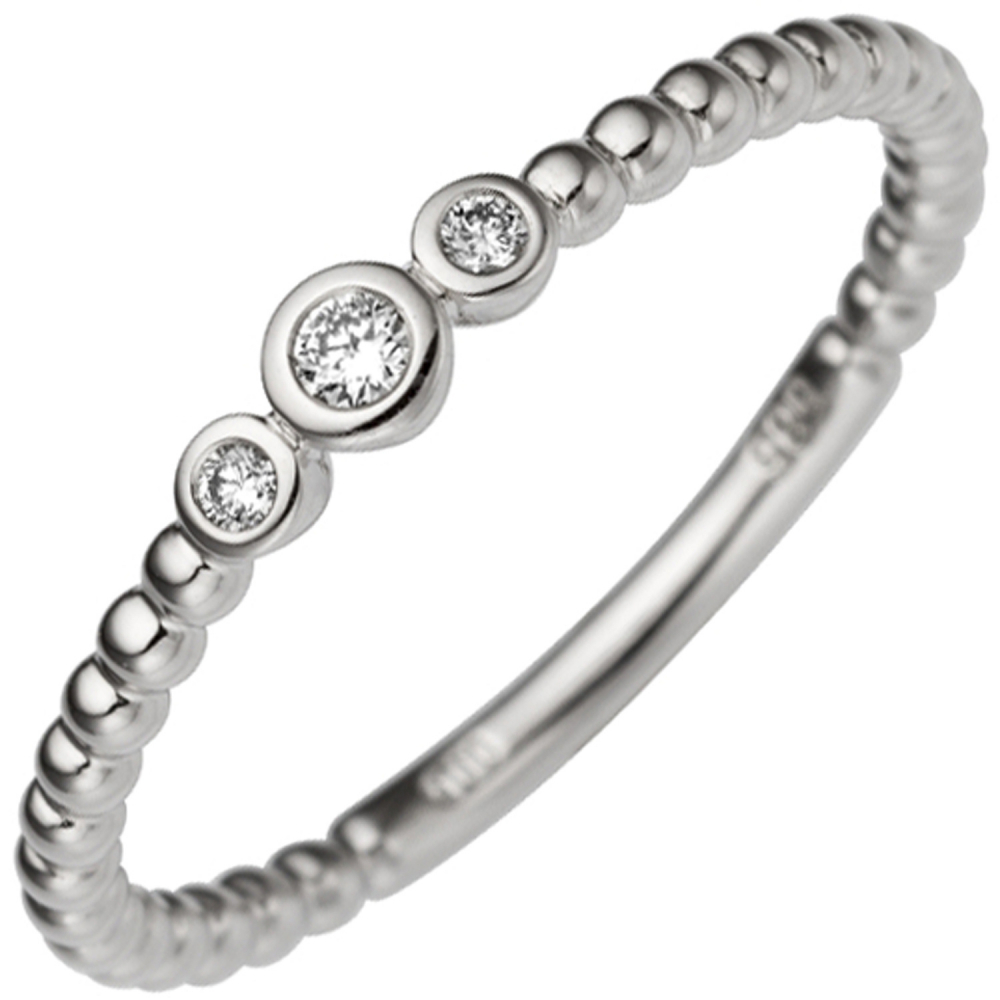 Damen Ring zart 585 Gold Weißgold 3 Diamanten Brillanten 0,06ct. Weißgoldring - 50mm