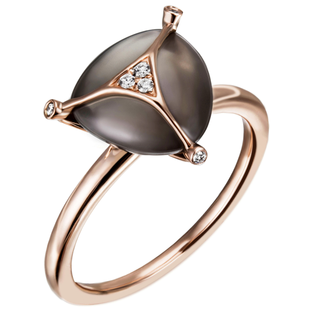 Damen Ring 585 Gold Rotgold 1 Monstein grau 6 Diamanten Brillanten Mondsteinring - 58mm