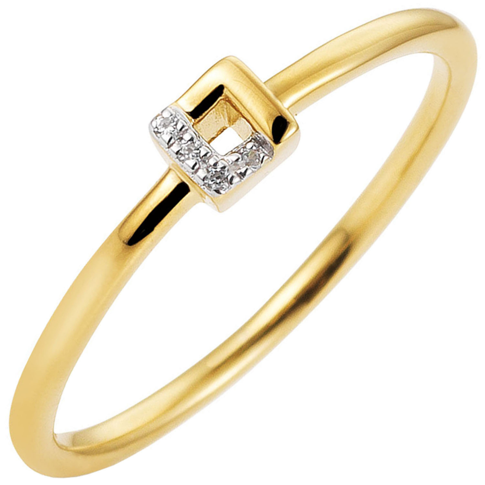 Damen Ring schmal 585 Gold Gelbgold bicolor 4 Diamanten Brillanten Goldring - 56mm