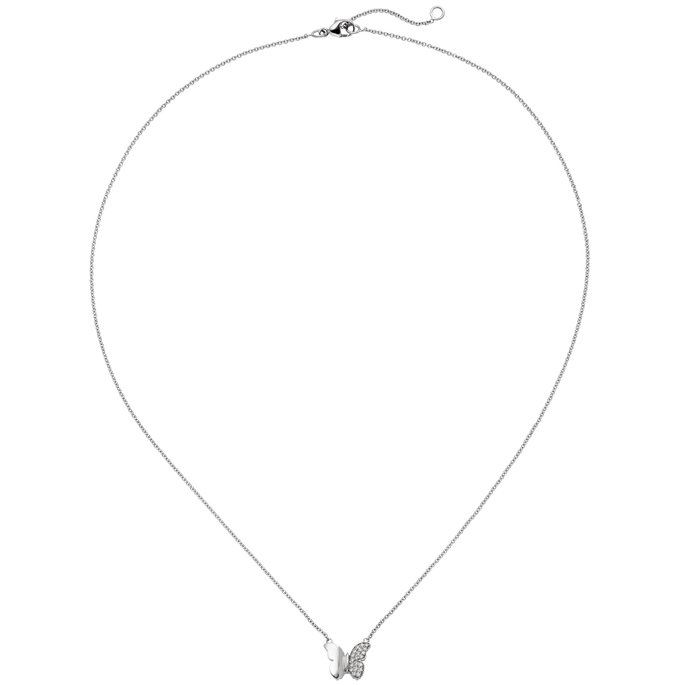 Collier Halskette Schmetterling 585 Weißgold 20 Diamanten Brillanten 45 cm Kette