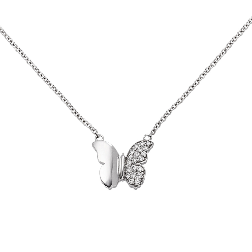 Collier Halskette Schmetterling 585 Weißgold 20 Diamanten Brillanten 45 cm Kette