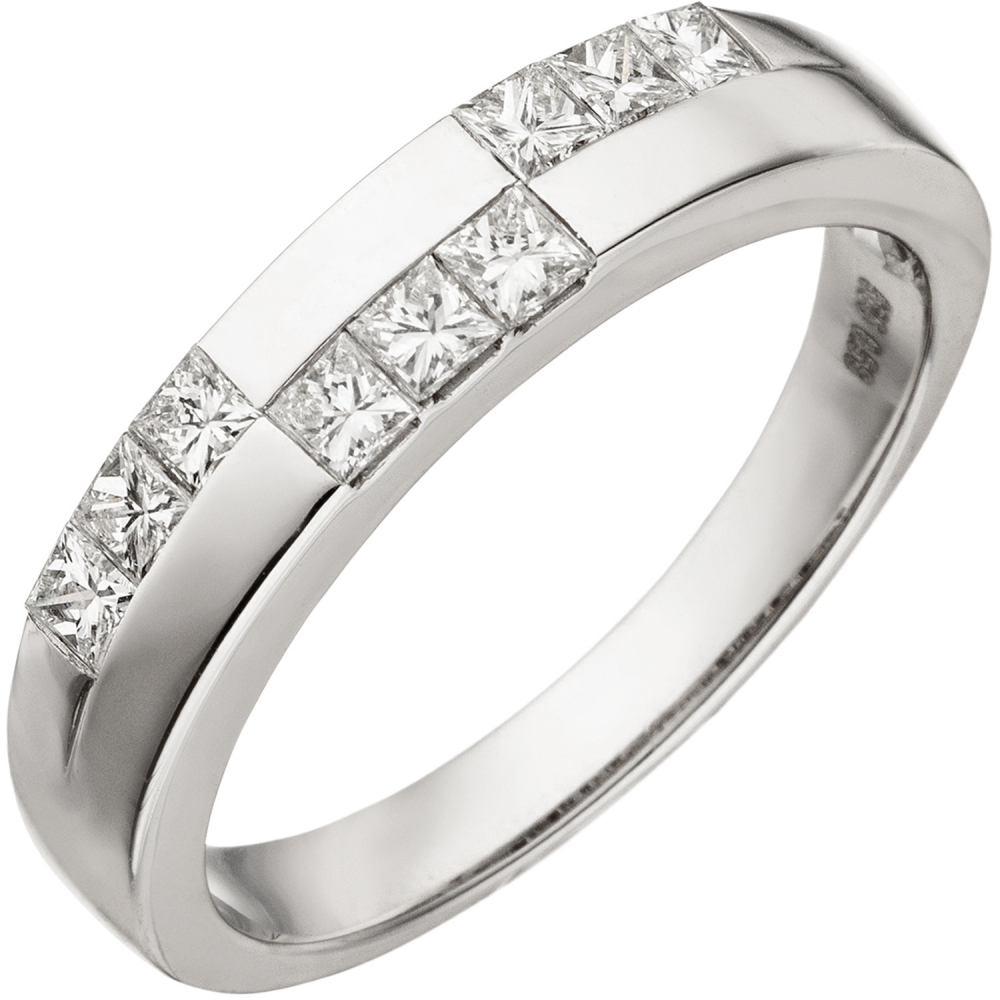 Damen Ring 585 Gold Weißgold 9 Diamanten im Carree Schliff Weißgoldring - 58mm