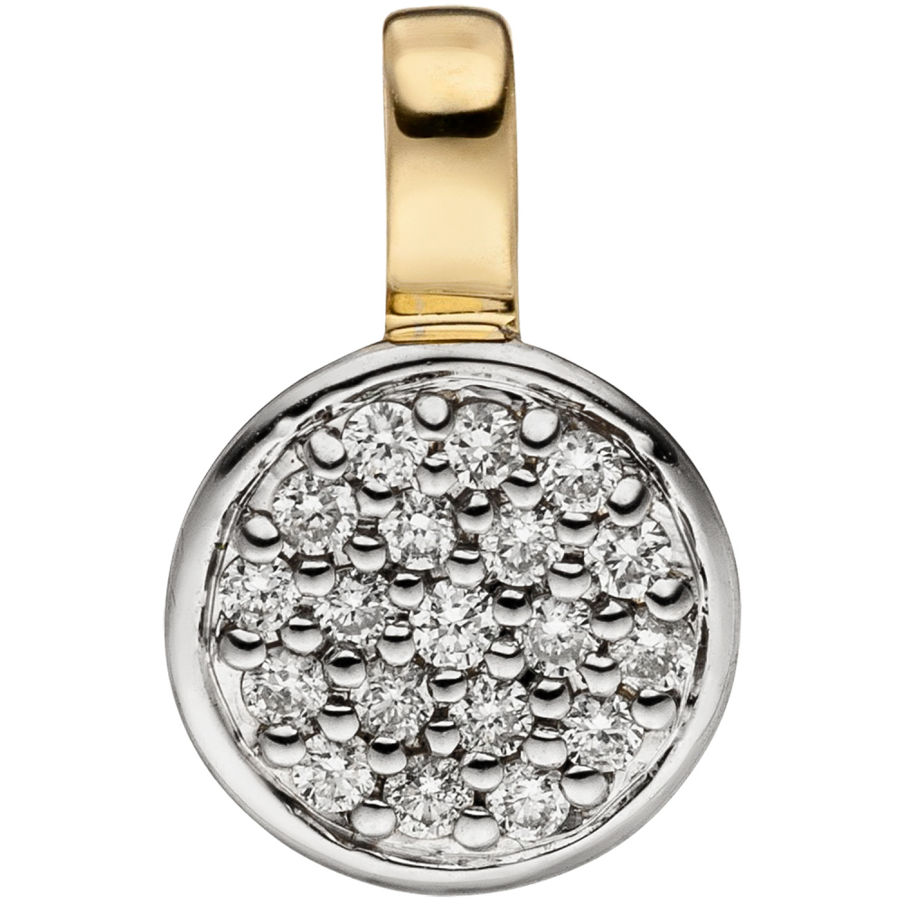Anhänger 585 Gold Gelbgold bicolor 19 Diamanten Brillanten Diamantanhänger