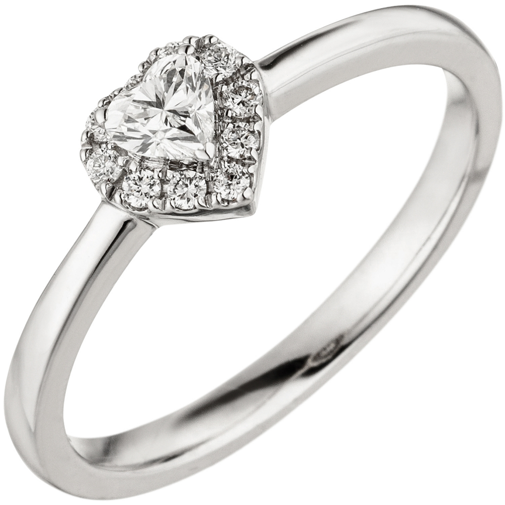 Damen Ring Herz 585 Gold Weißgold 11 Diamanten Herzring - 54mm