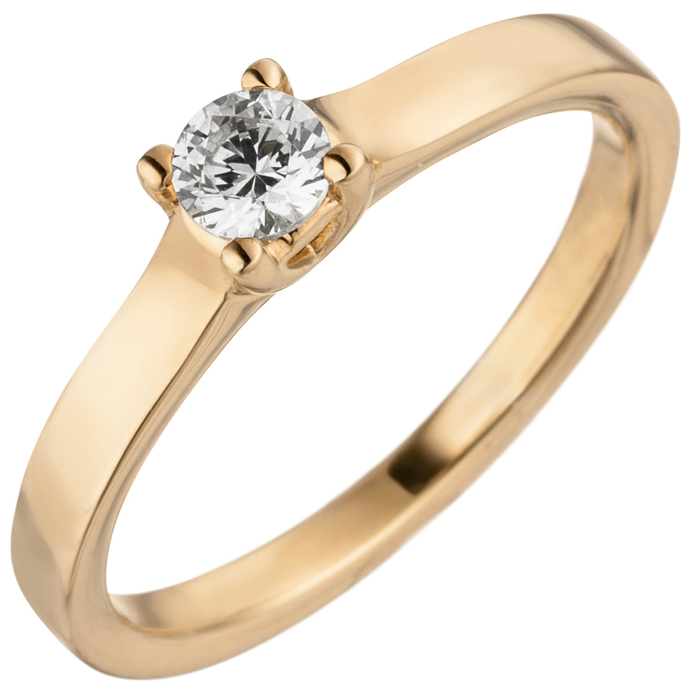 Damen Ring 585 Gold Rotgold 1 Diamant Brillant 0,15 ct. Diamantring Solitär - 52mm
