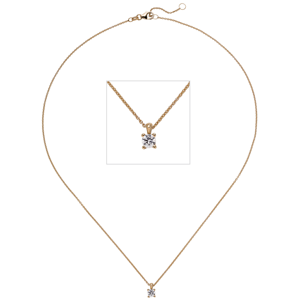 Collier Kette mit Anhänger 585 Gold Rotgold 1 Diamant Brillant 0,25 ct. 45 cm