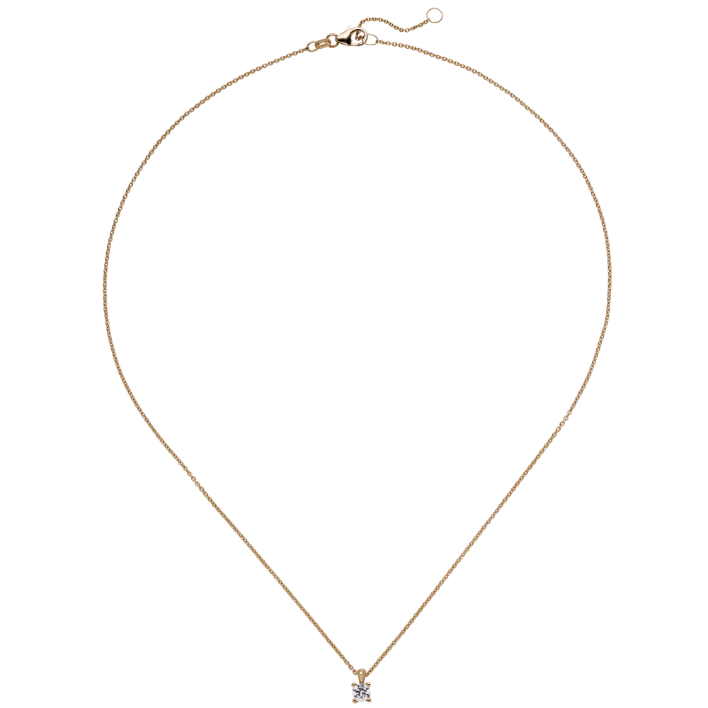 Collier Kette mit Anhänger 585 Gold Rotgold 1 Diamant Brillant 0,25 ct. 45 cm