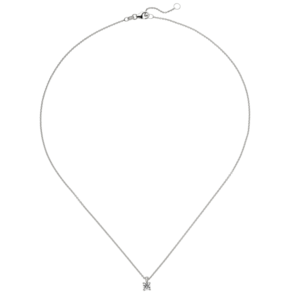 Collier Kette mit Anhänger 585 Gold Weißgold 1 Diamant Brillant 0,15 ct. 45 cm